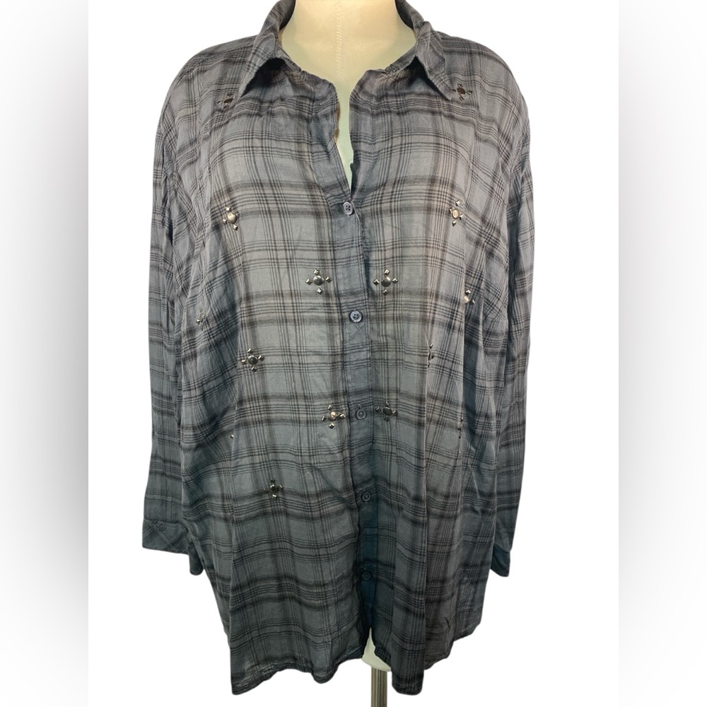 Rock & Republic Gray Plaid Embellished Shirt Women’s Size 3X